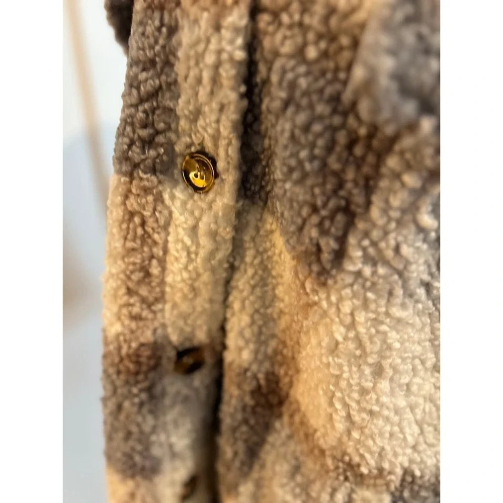 Women's Muted‎ Plaid Sherpa Fleece Shacket Jacket Button Down Cozy Warm Large